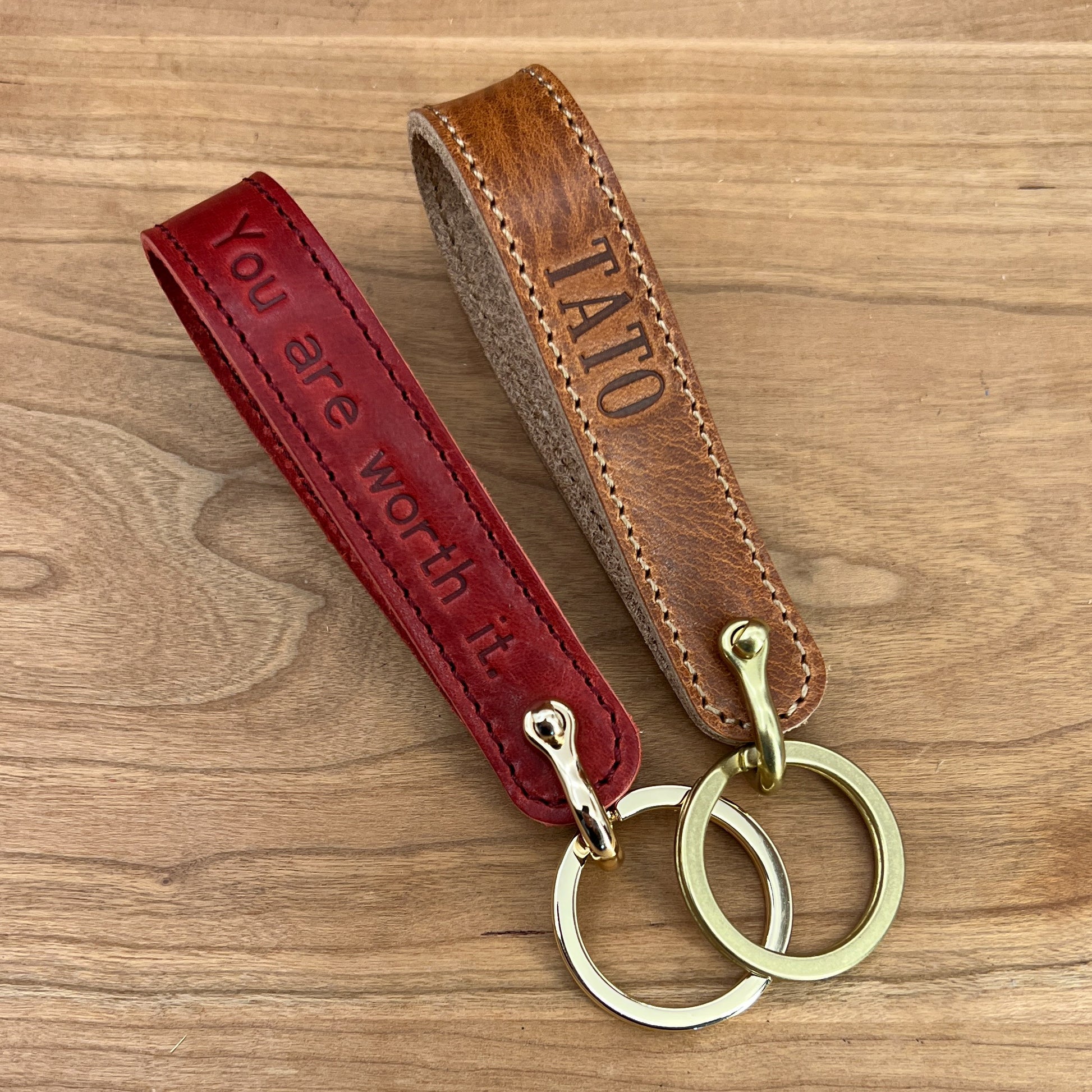 CustomLeatherAndPen Horween Leather Belt Loop Keychain | Handmade to Order in Houston, TX Brass