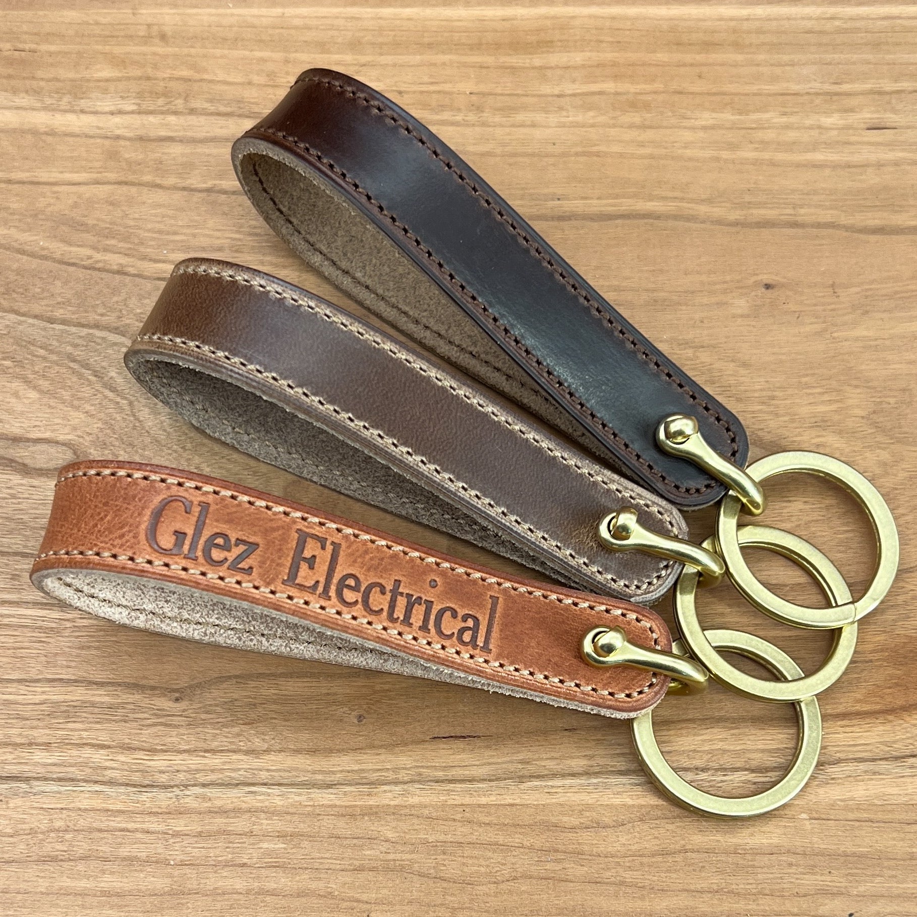 CustomLeatherAndPen Horween Leather Belt Loop Keychain | Handmade to Order in Houston, TX Brass