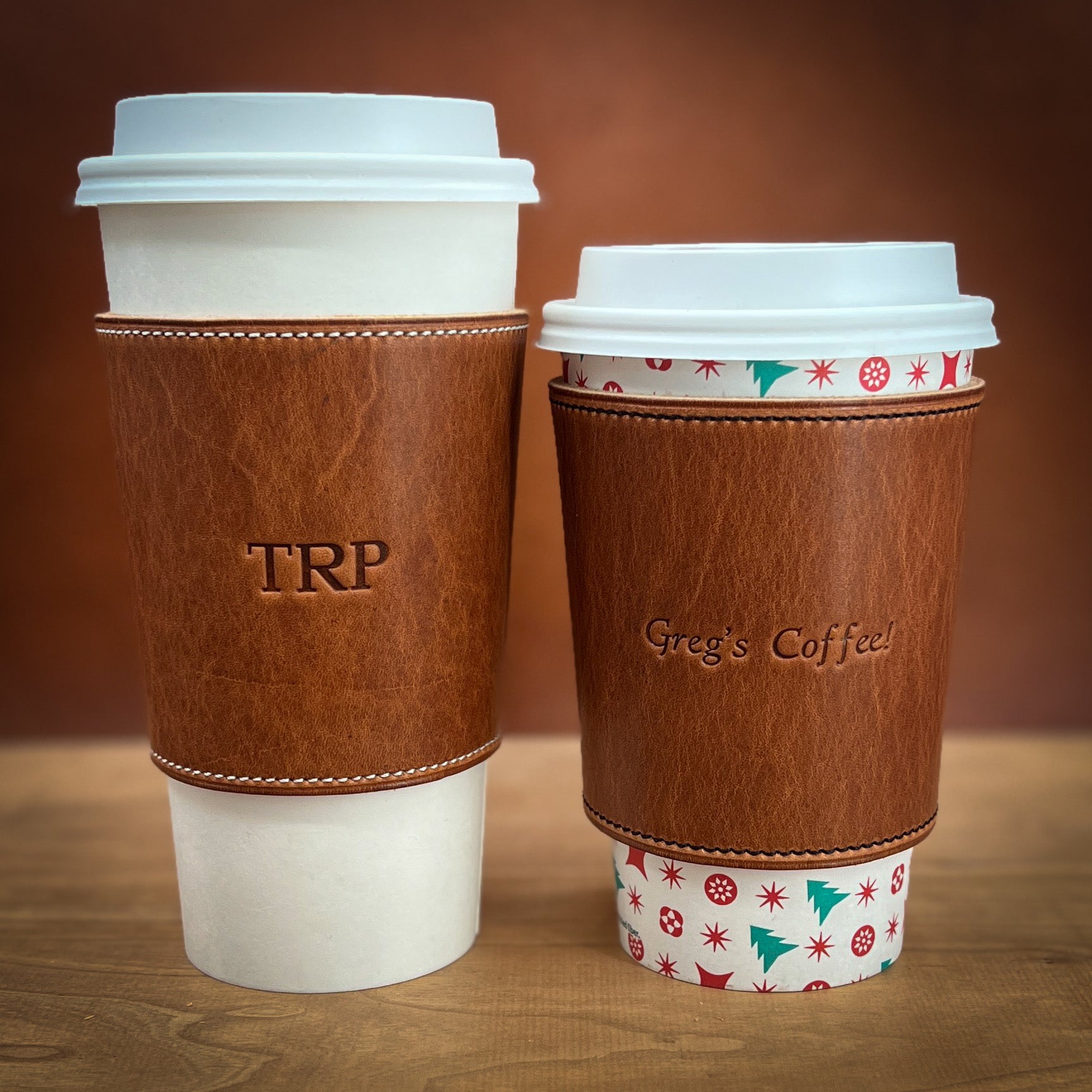 Leather Coffee Cup Sleeve with Handle Strap - Brilliant Promos