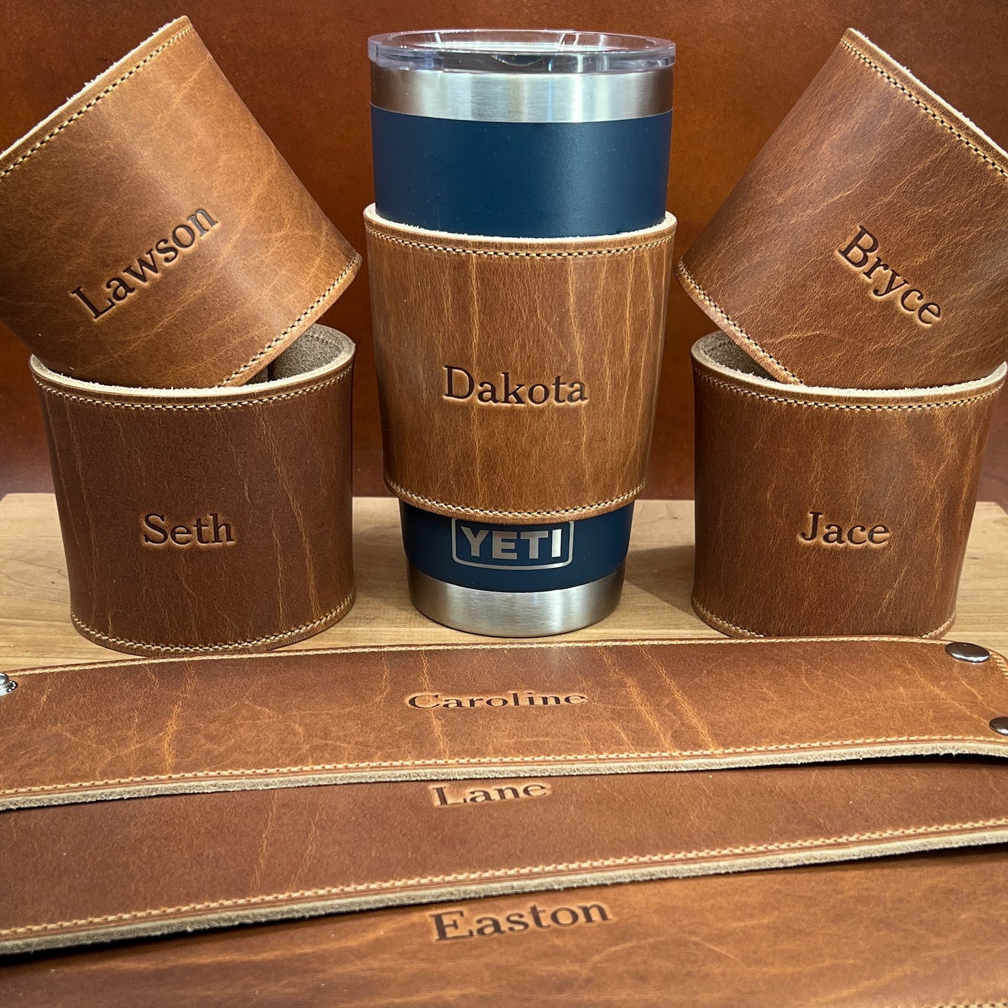 Yeti Rambler Sleeve in Horween Leather - Personalized and Made to Order