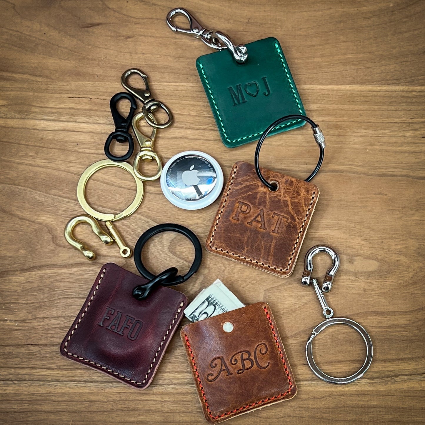 Horween Leather Airtag Keychains and Airtag Luggage Tags