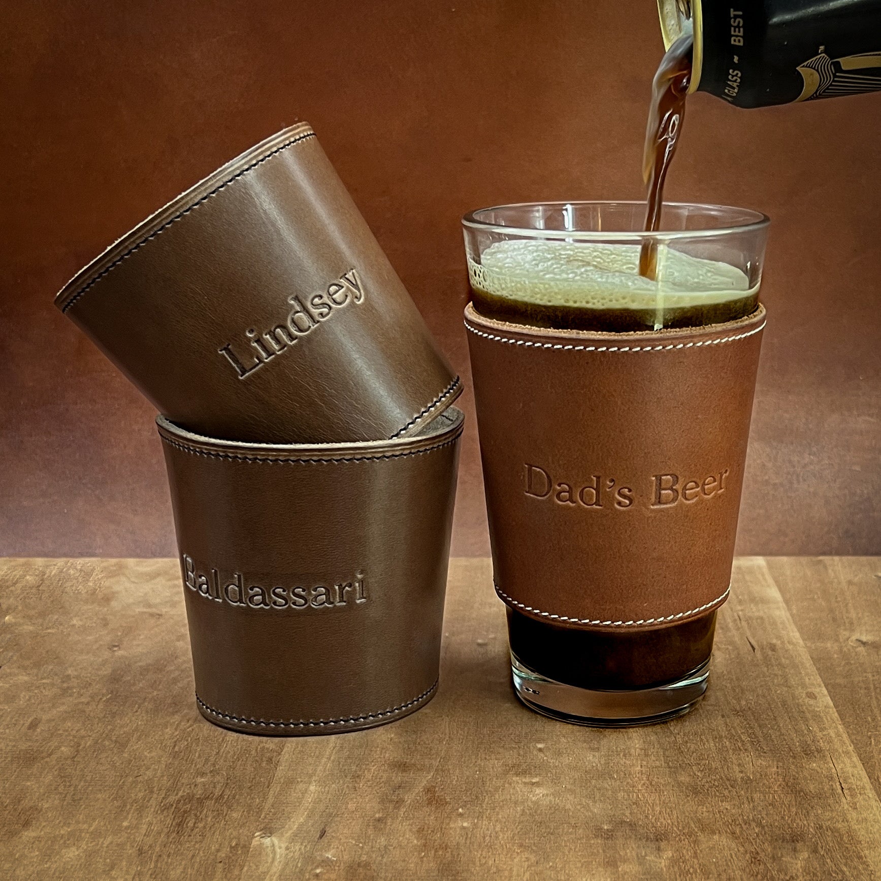 Rustic Leather Pint Sleeve with Handle Handmade by Hide & Drink