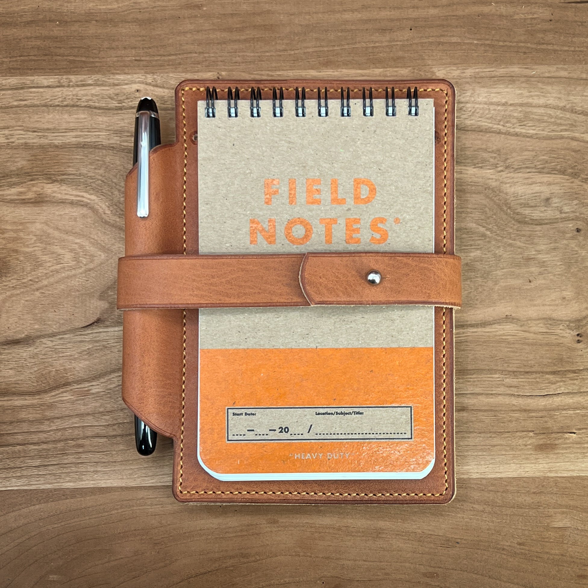 Personalized Horween Leather Flip Notebook Memo Pad Cover with Pen