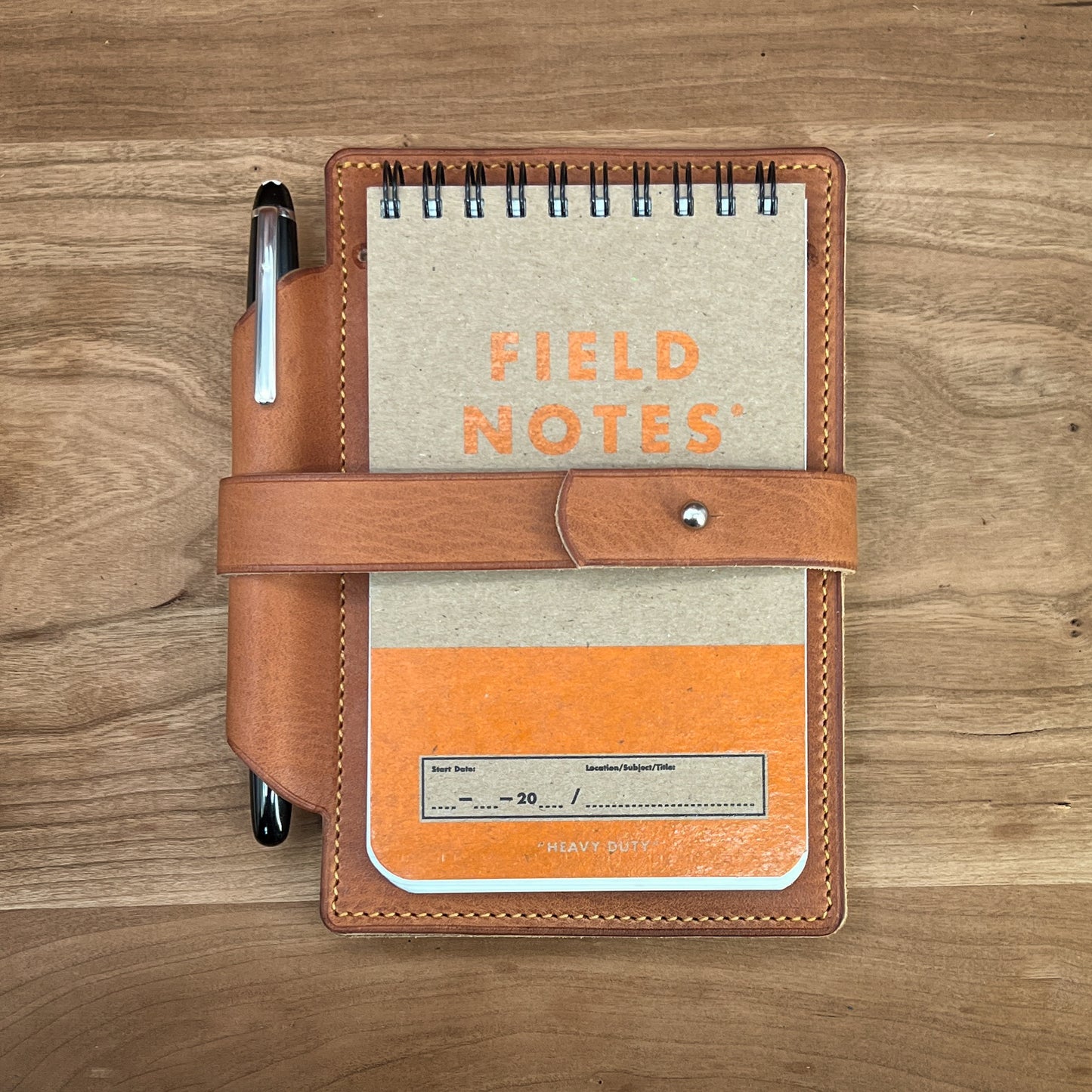 Personalized Horween Leather Flip Notebook Memo Pad Cover with Pen Holder | Made to Order