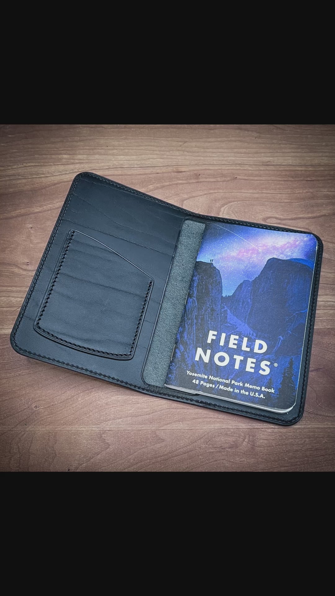 Video showcase of handmade pocket notebook cover in Black Splenda Classic Leather