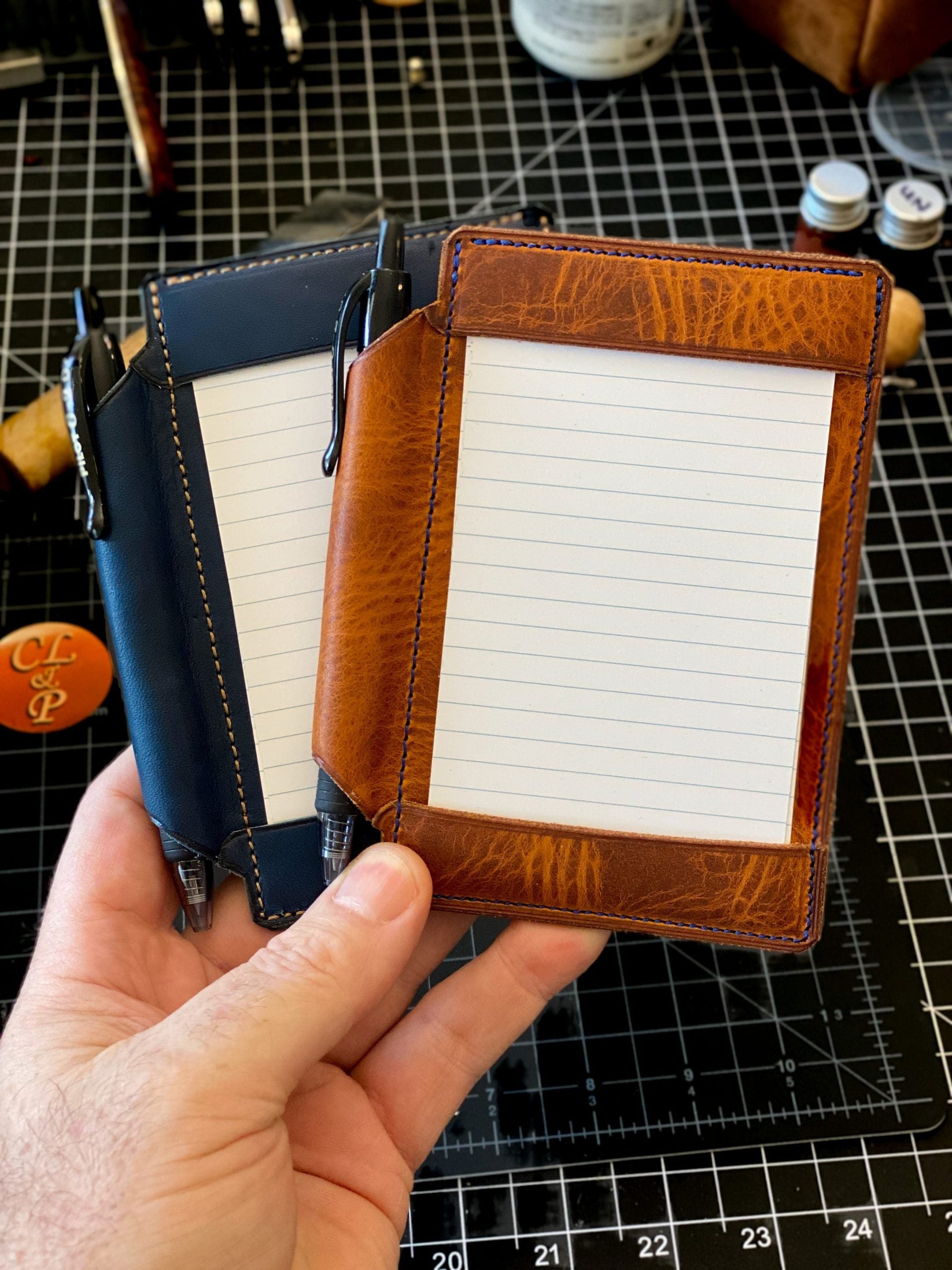 Personalized Pocket Jotter Index Card Notepad in Horween Leather
