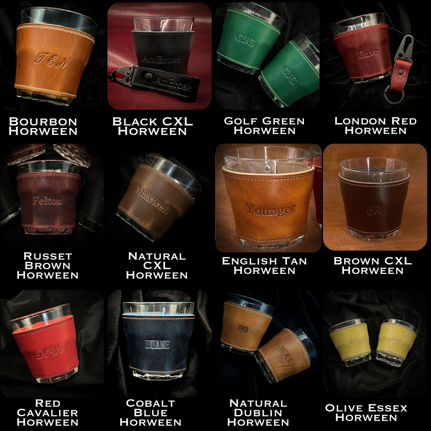 Horween Leather Wrapped Tumbler Glasses - Handmade to Order