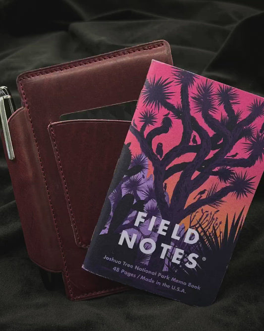 Video for Pocket Notebook Sleeve Cover for 3.5x5.5 inch format notebooks in Horween leather.  Handmade to order by Custom Leather and Pen in Houston, TX