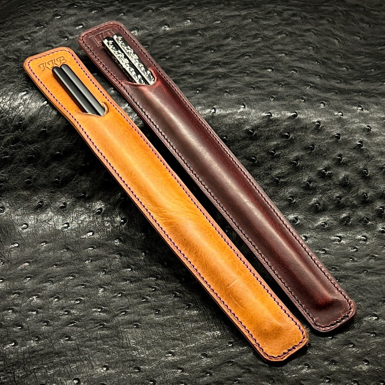 Luxury Chopsticks Case in Premium Horween Leather with Stainliness Steel Chopsticks | handmade by Custom Leather and Pen