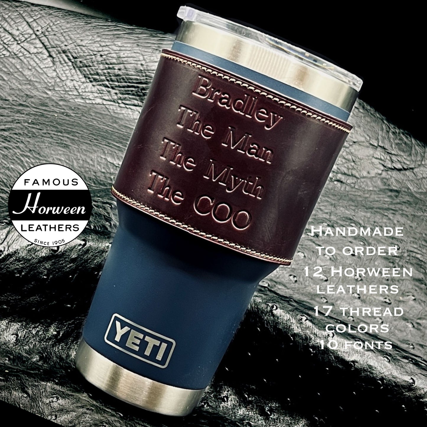 Personalized Yeti Rambler in Horween Leather | Handmade to order | Houston, TX