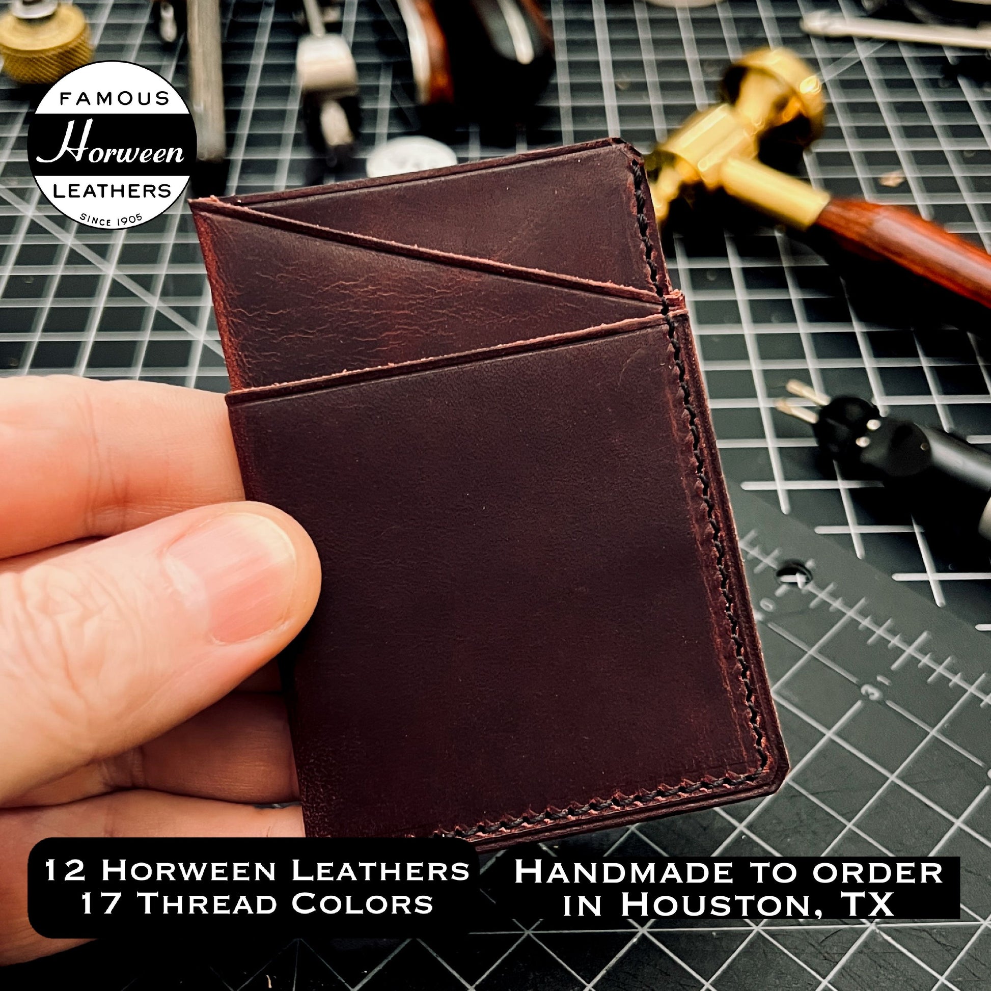 Color 8 Horween Leather Custom EDC3 Minimalist Wallet | Handmade Compact EDC Small Mini Wallet by Custom Leather and Pen in Houston, TX