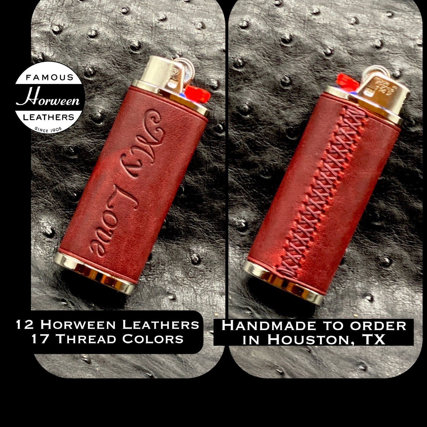 Love Lighter Case - Handmade custom bic lighter case in London Red Horween leather, cigarette lighter in English Tan, handmade lighter cover