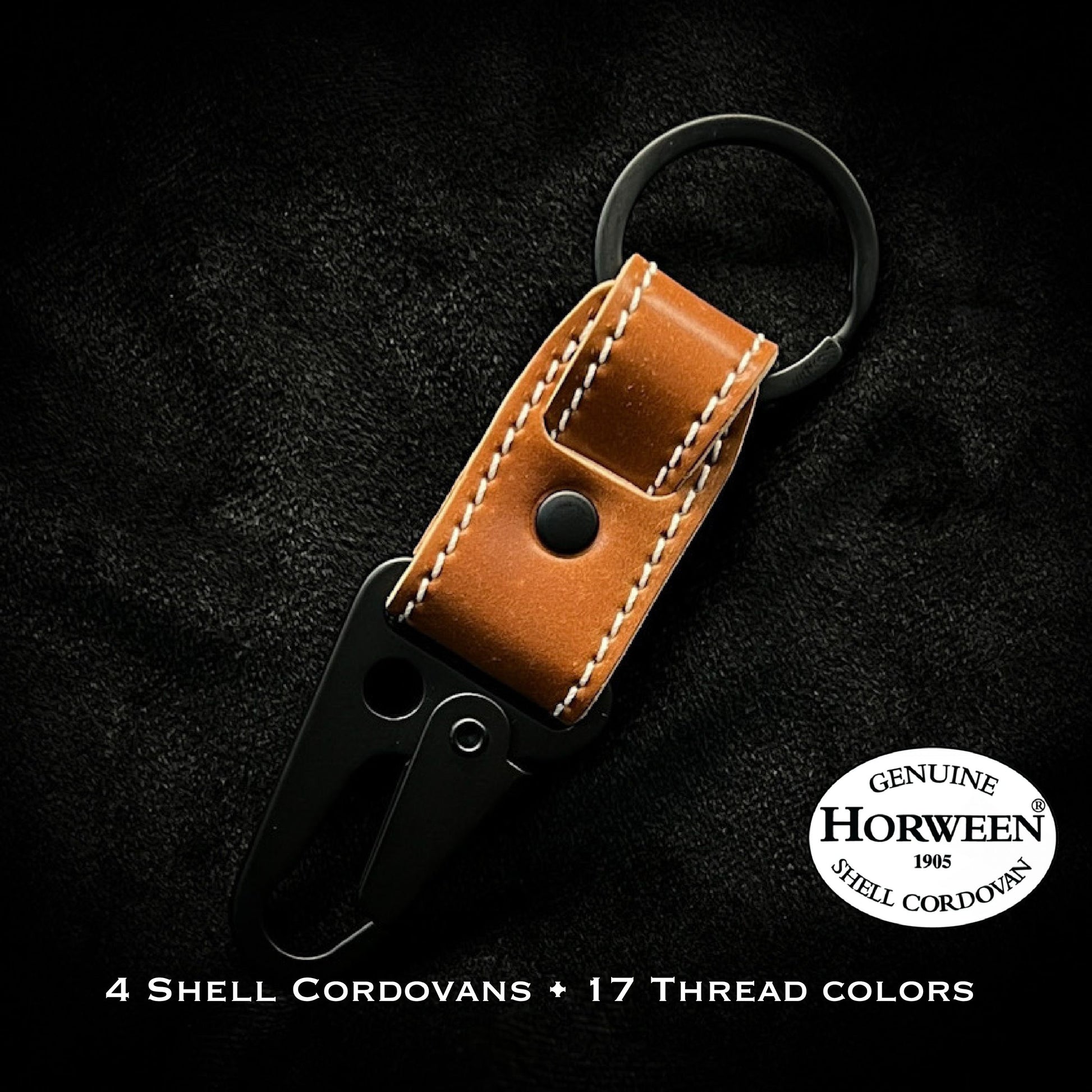 CustomLeatherAndPen Horween Leather Belt Loop Keychain | Handmade to Order in Houston, TX Matte Black