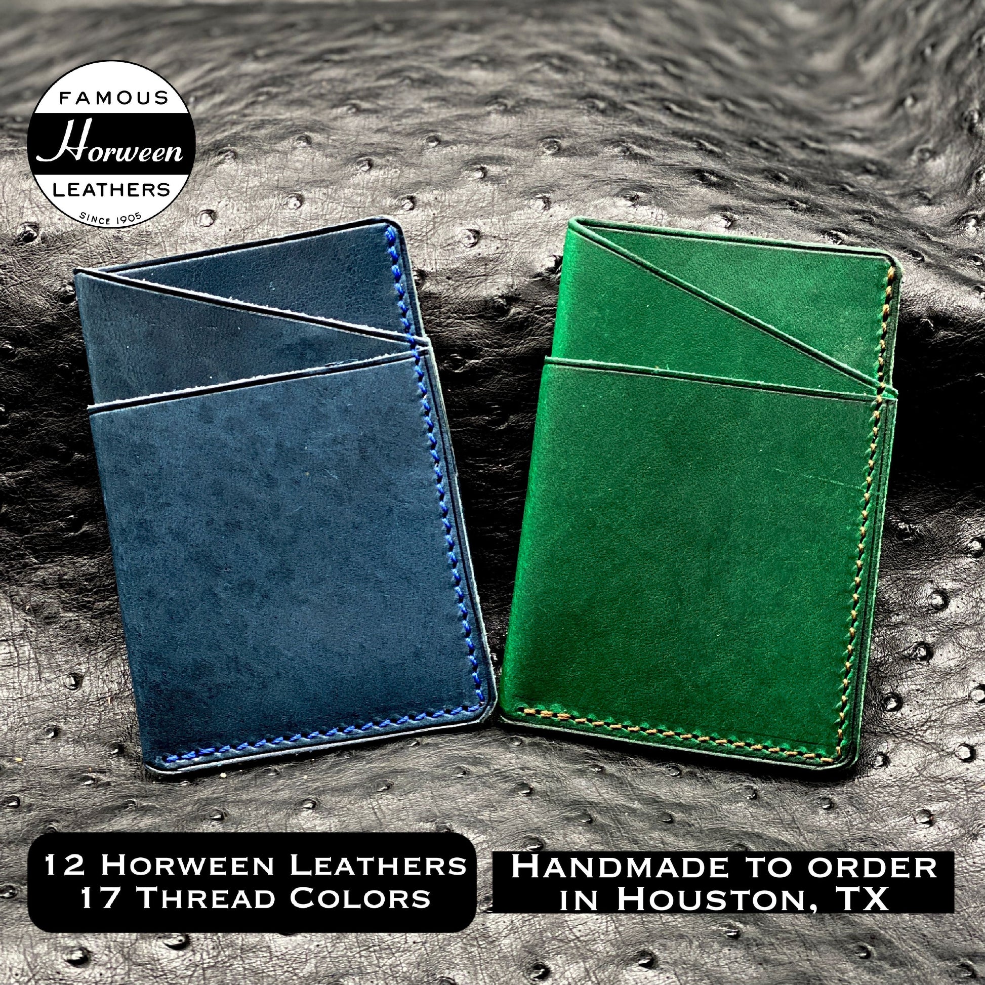 Cobalt Blue and Golf Green Horween Leather Custom EDC3 Minimalist Wallet | Handmade Compact EDC Small Mini Wallet by Custom Leather and Pen in Houston, TX