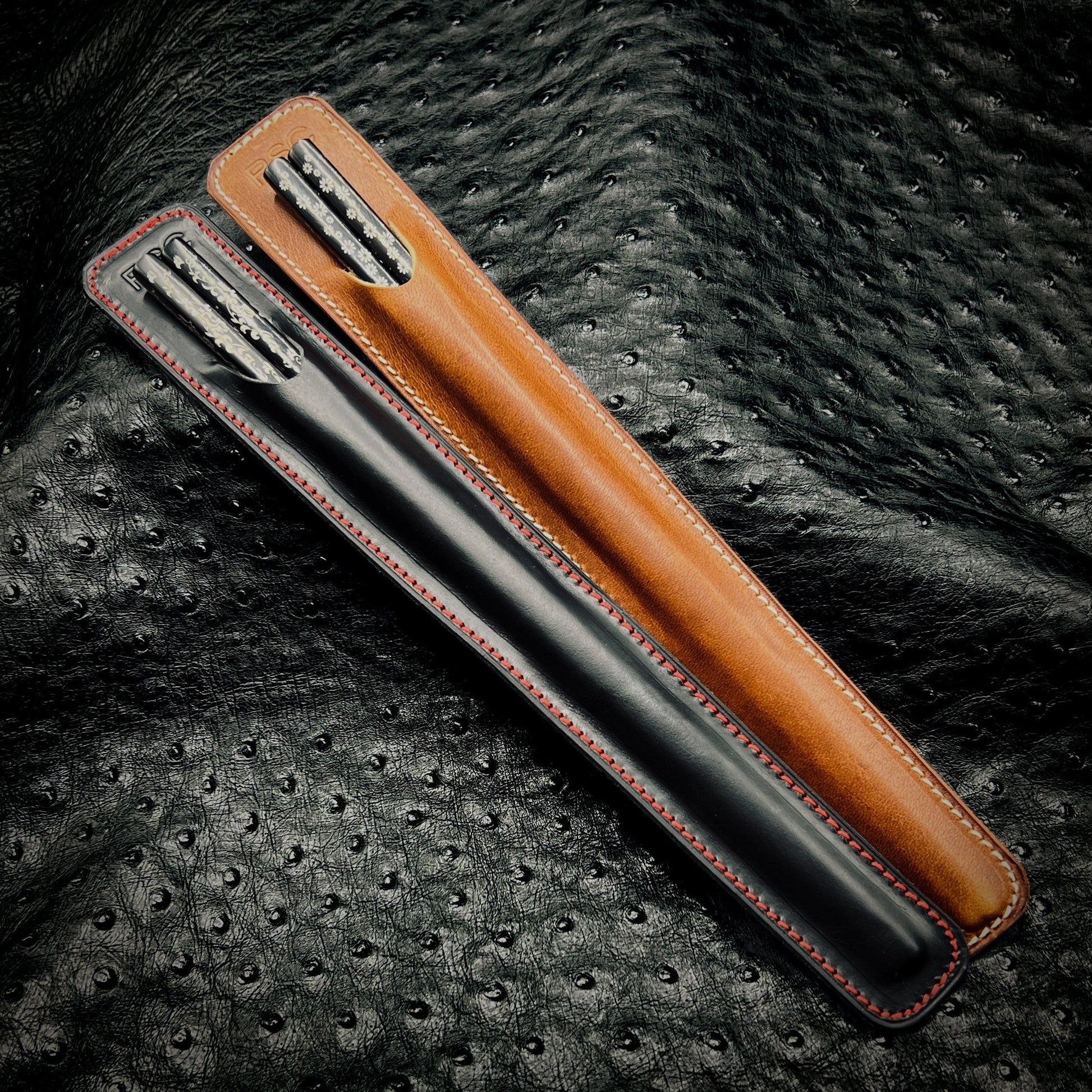 Luxury Chopsticks Case with Stainliness Steel Chopsticks | handmade by Custom Leather and Pen