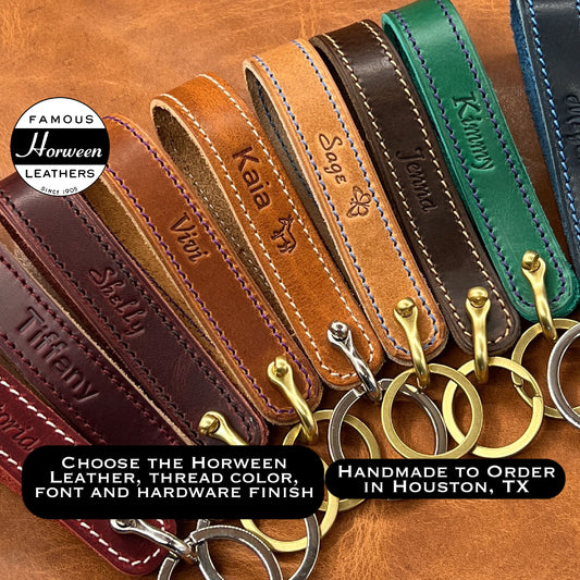 Leather Wrist Keychain - USA Made, Tan, Monogrammed, Full Grain Leather, Handmade by Mr. Lentz