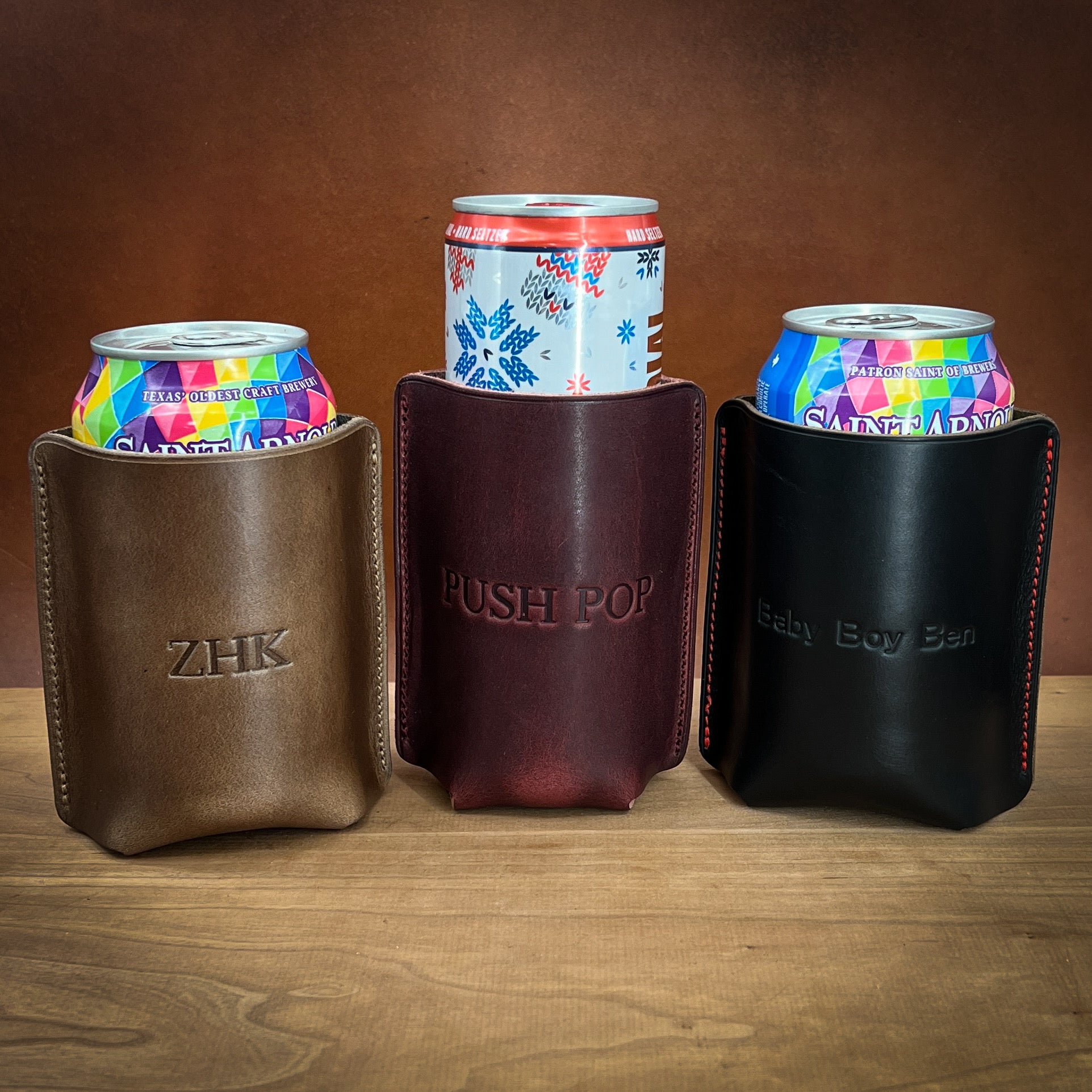 Leather Can Coozies for standard and slim selter cans