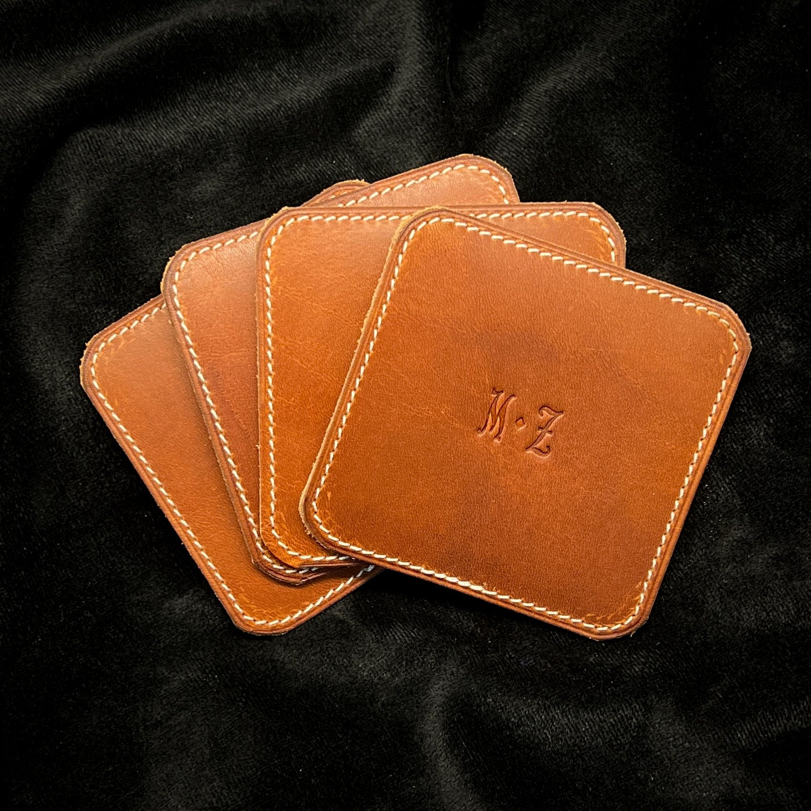 Custom Leather Drink Coasters in premium Horween leather | made in Houston | Custom Leather and Pen