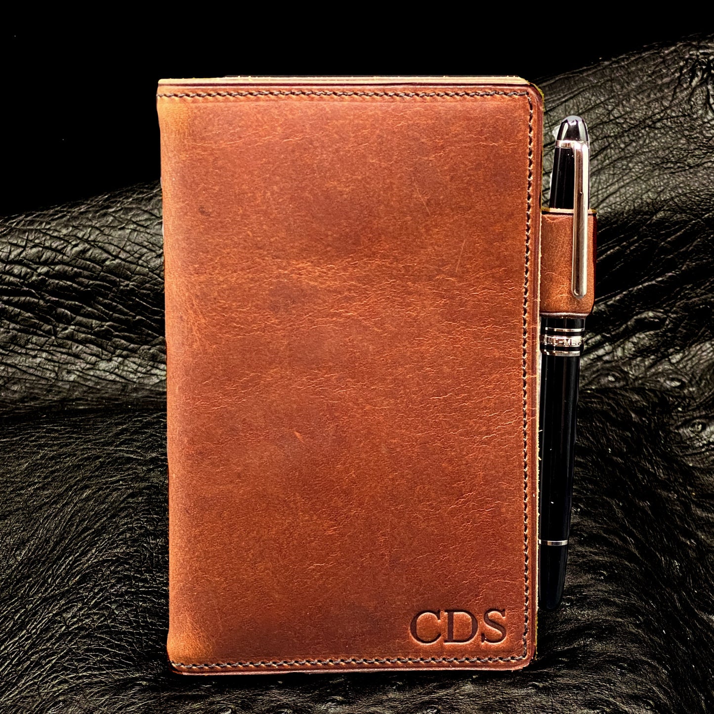Custom Handmade Field Notes Journal Covers in Cognac Horween Leather | Handmade in Houston | Custom Leather and Pen