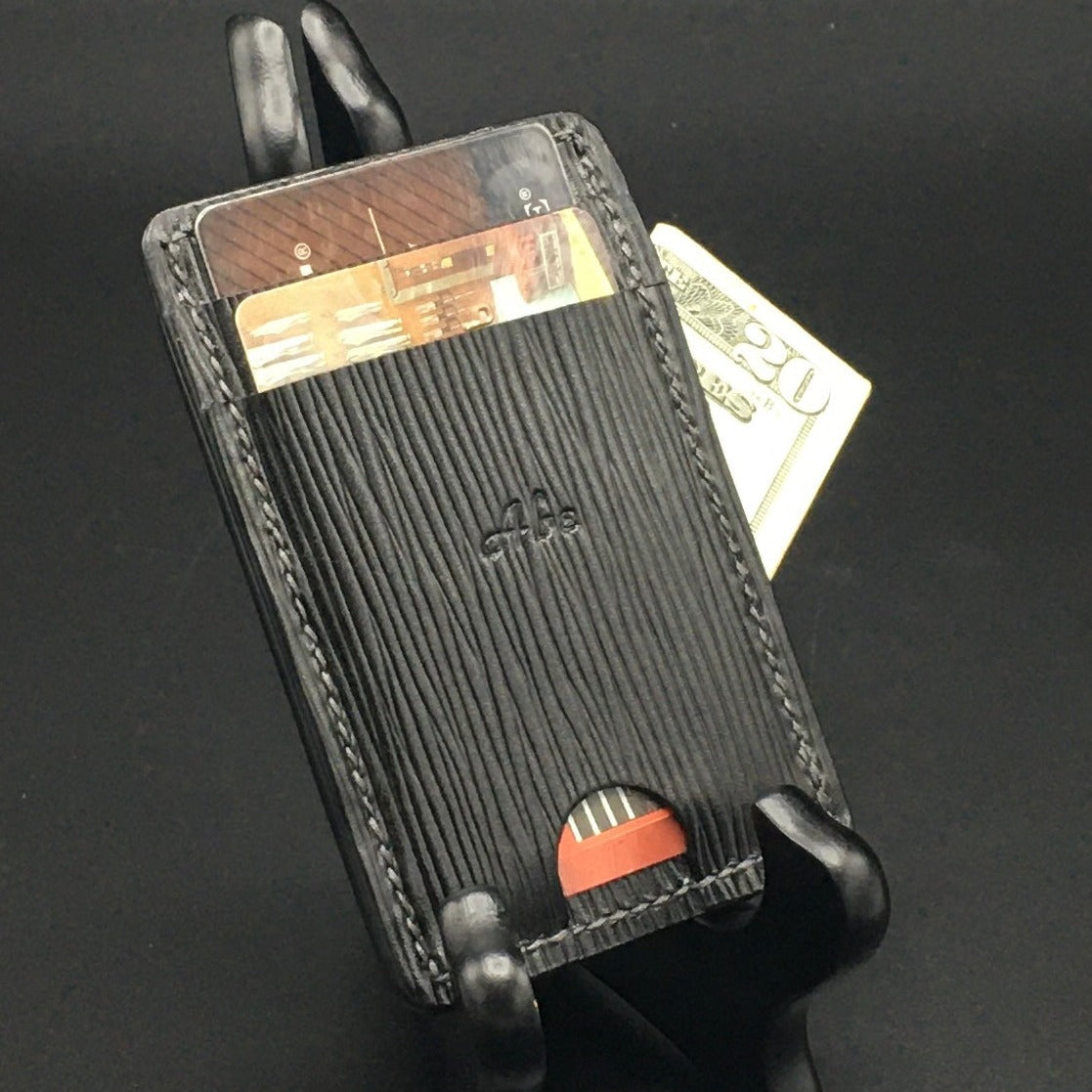 Custom Minimalist MiniMax V2 wallet in Black Montebelle Epi Leather | made in Houston | Custom Leather and Pen