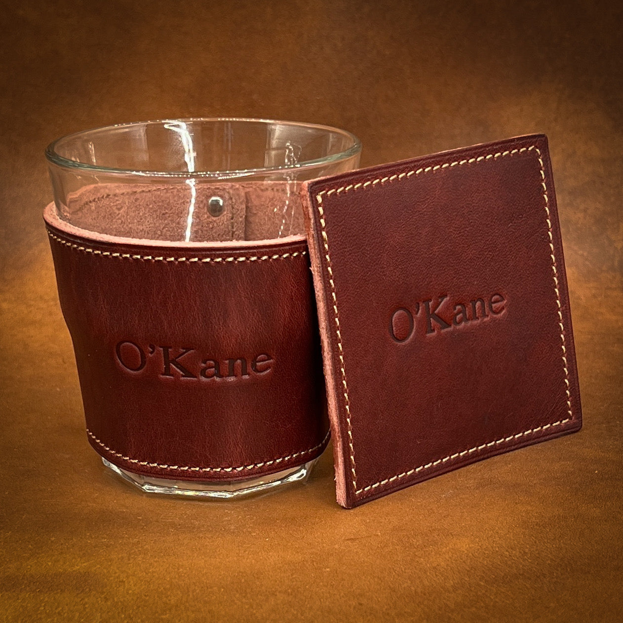 Engraved Glassware Sets in Horween Leather | Handmade in Houston, TX