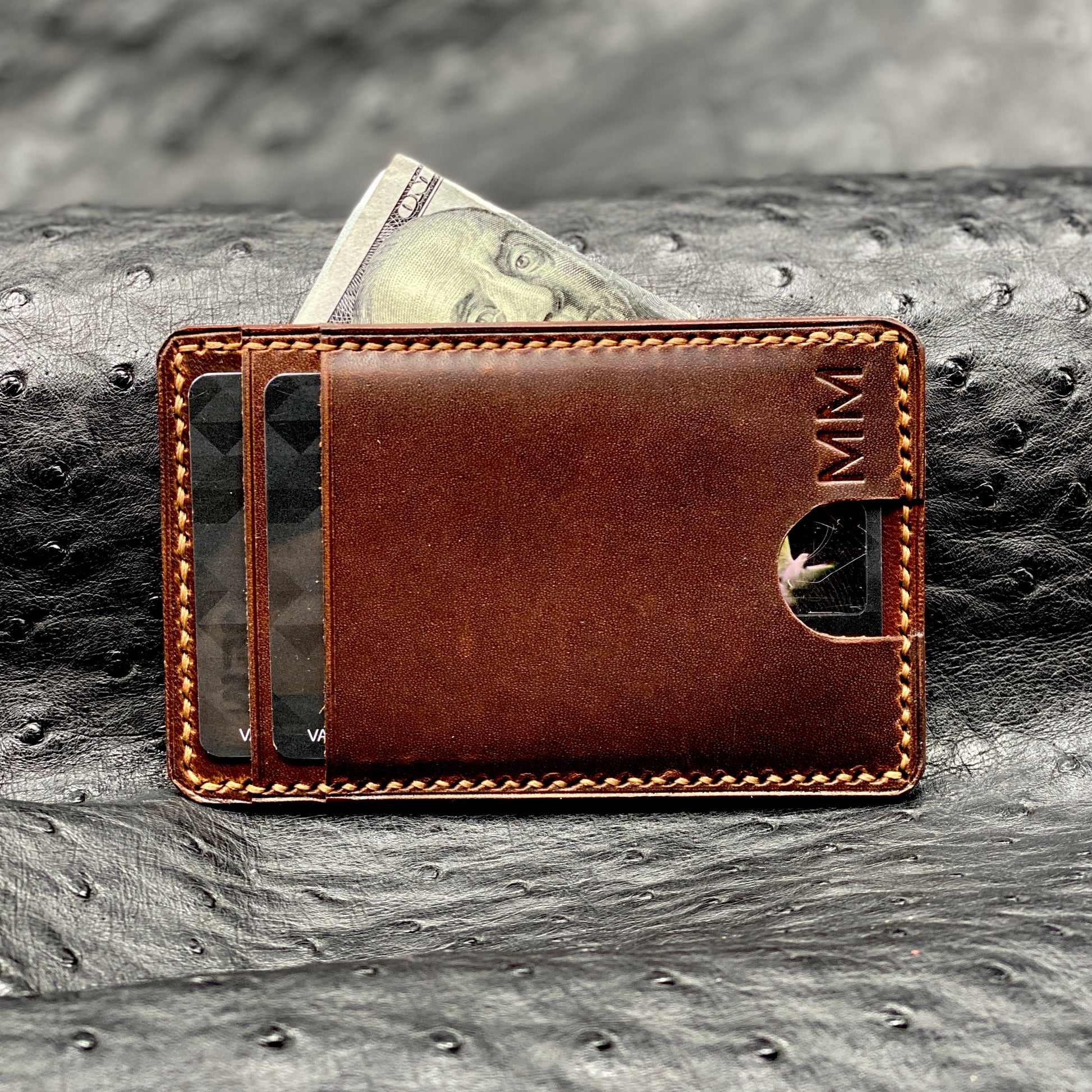 Handmade Minimalist MiniMax V2 wallet in Horween Leather | made in Houston | Custom Leather and Pen