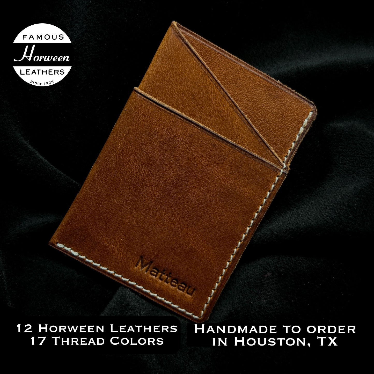 Bourbon Horween Custom EDC3 Minimalist Wallet | Handmade Compact EDC Small Mini Wallet by Custom Leather and Pen in Houston, TX