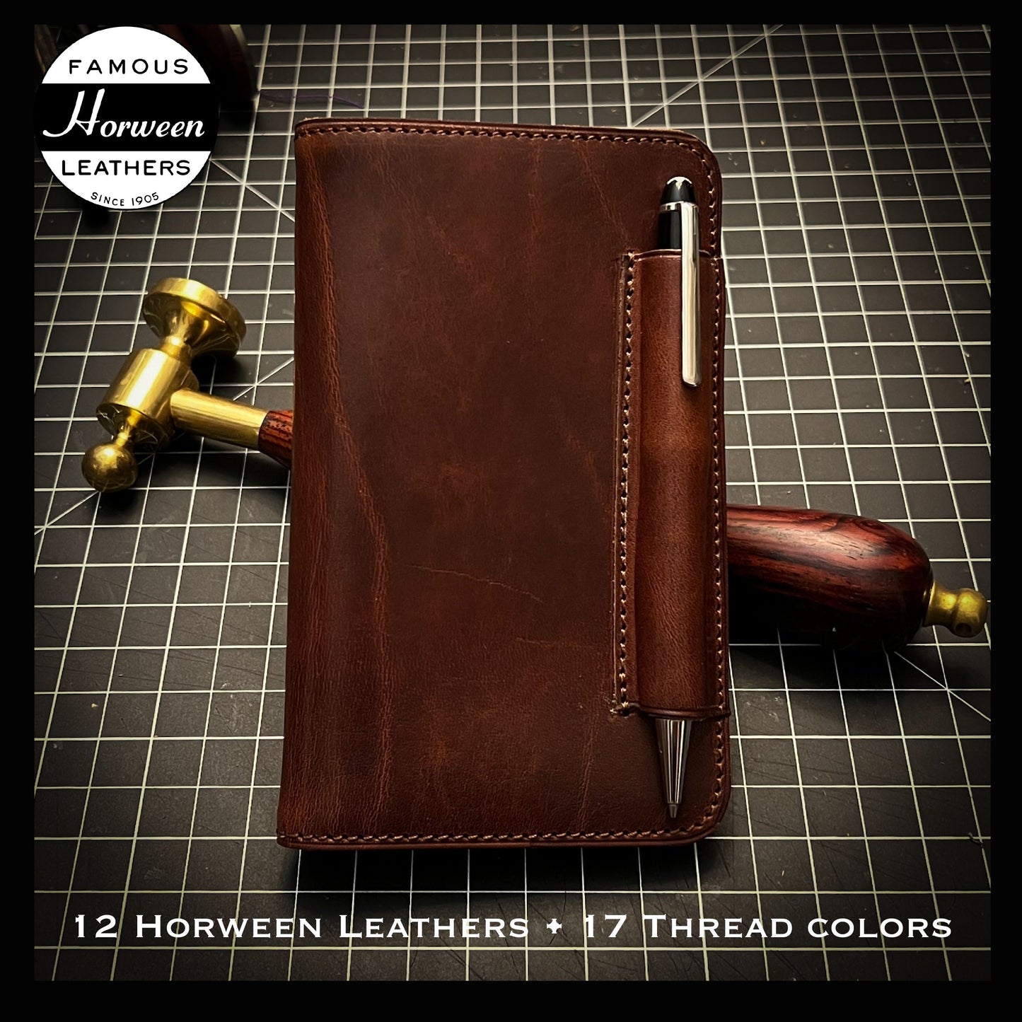 Compact Field Notes Cover in Nut Brown Horween Leather | Handmade by Custom Leather and Pen