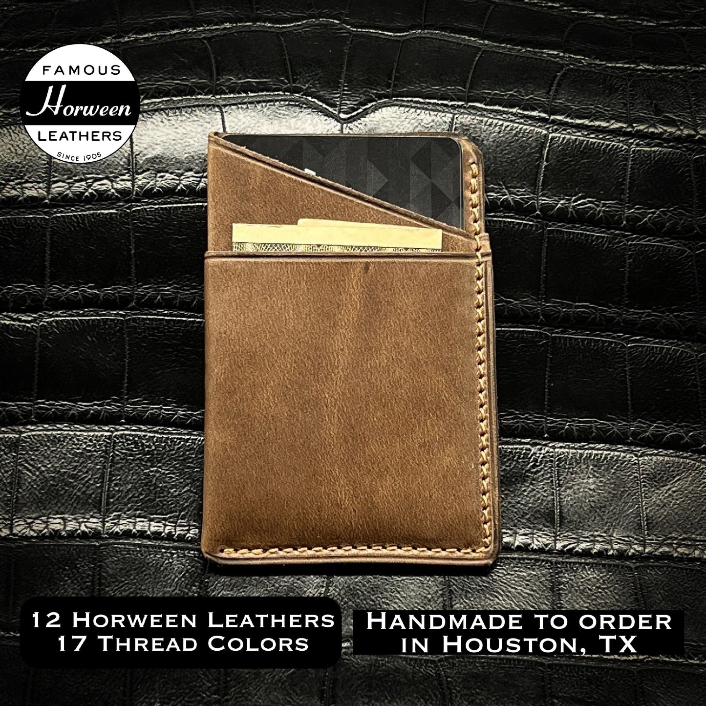 Custom EDC3 Minimalist Wallet in Natural CXL Horween Leather | Handmade Compact EDC Small Mini Wallet by Custom Leather and Pen in Houston, TX