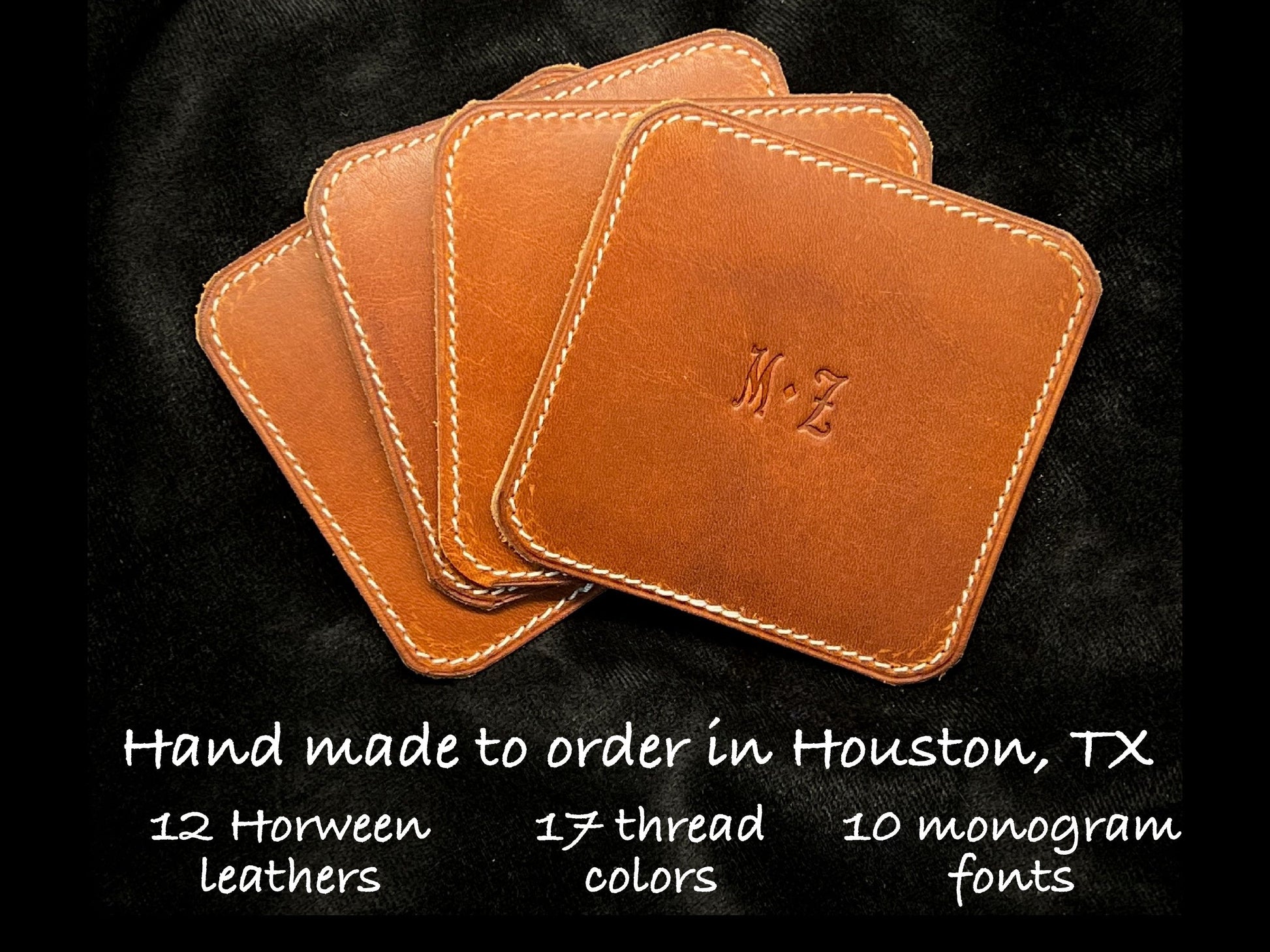 Custom Leather Whiskey Glass Coasters in premium Horween leather | made in Houston | Custom Leather and Pen