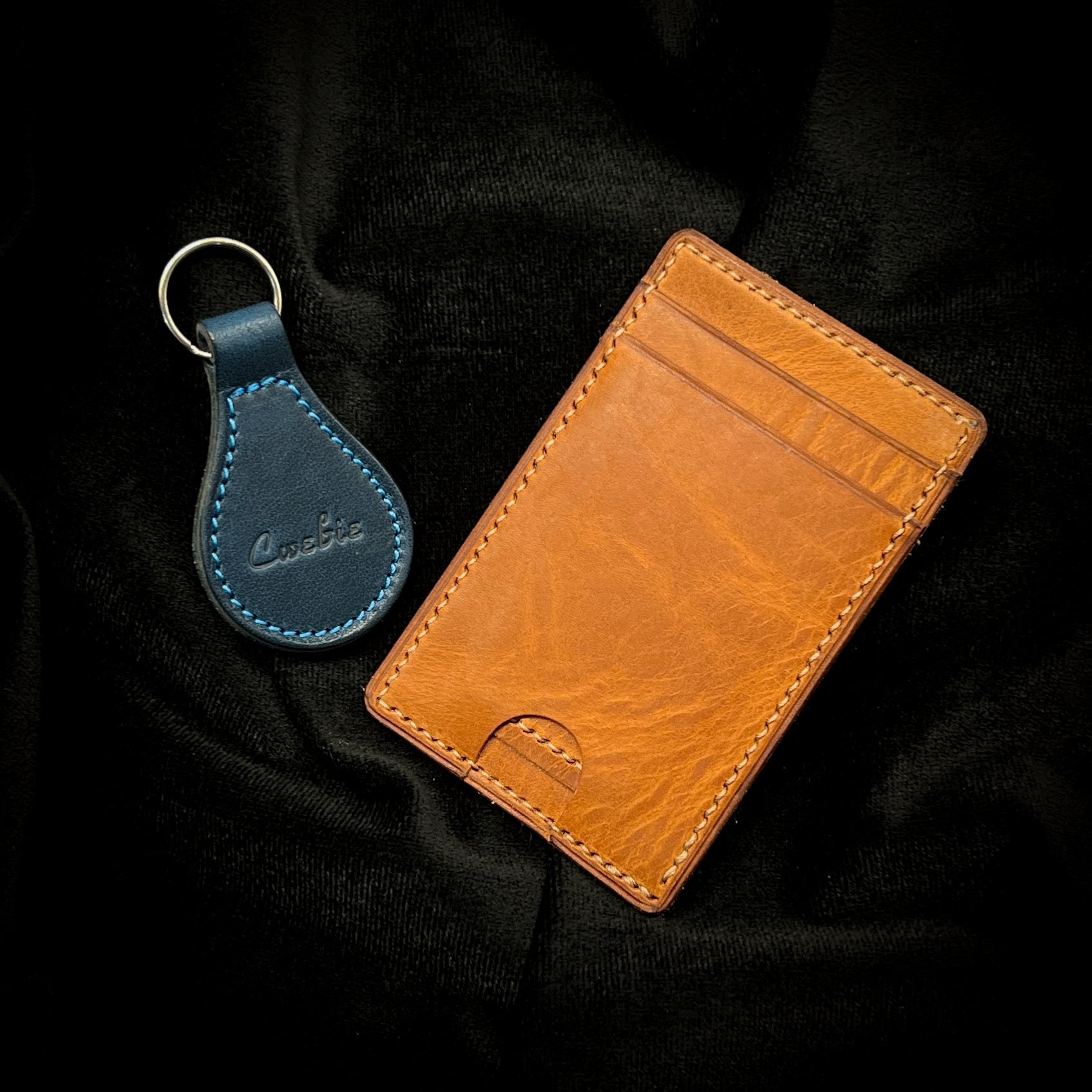 Custom Minimalist MiniMax V2 wallet in English Tan Horween Leather | made in Houston | Custom Leather and Pen