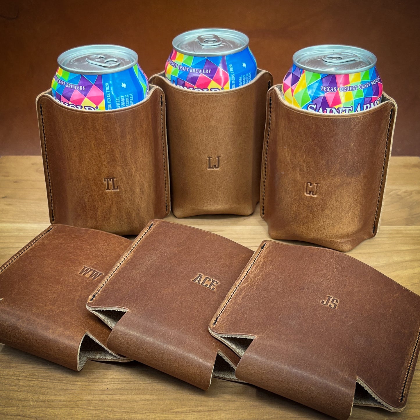 Personalized Beer Koozies in Horween leather 