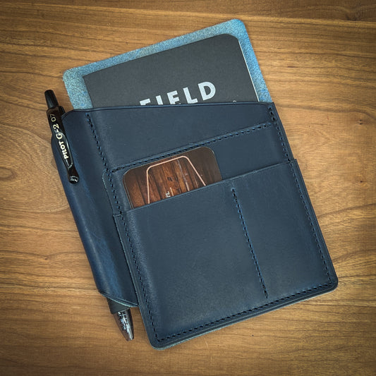 V2 Field Notes Slip Cover in Cobalt Blue Tan Horween Leather | Ready to Ship