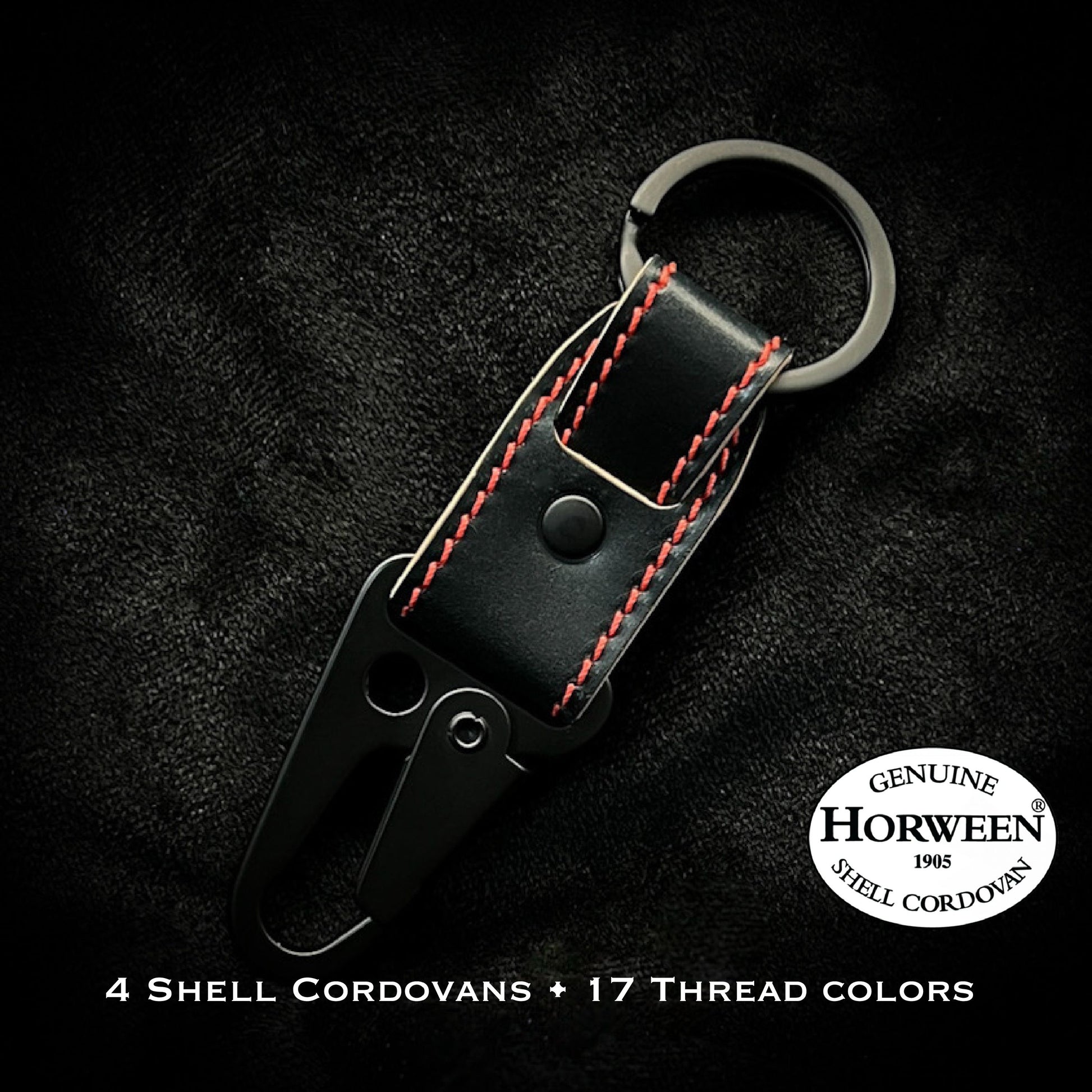 Handmade Black Shell Cordovan EDC Mini Tactical Keychains | Custom Small Horween Leather Keychains | Custom Leather And Pen made in Houston, TX