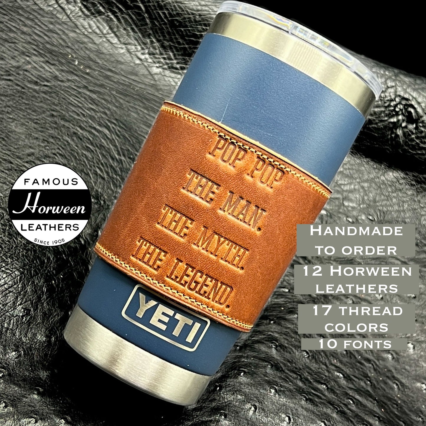 Personalized Yeti Rambler in Horween Leather | Handmade to order | Houston, TX