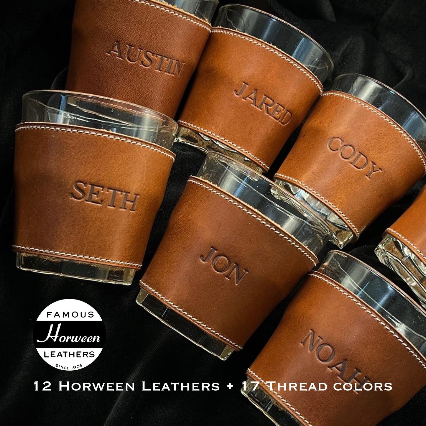 Premium Handmade Party Glasses in American Horween Leather | Personalized and Handmade to Order | Custom Leather and Pen in Houston, TX