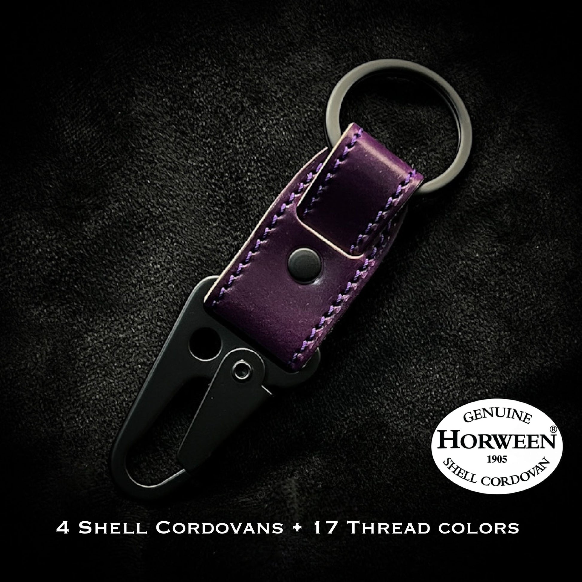 Handmade VIolet Shell Cordovan EDC Mini Tactical Keychains | Custom Small Horween Leather Keychains | Custom Leather And Pen made in Houston, TX