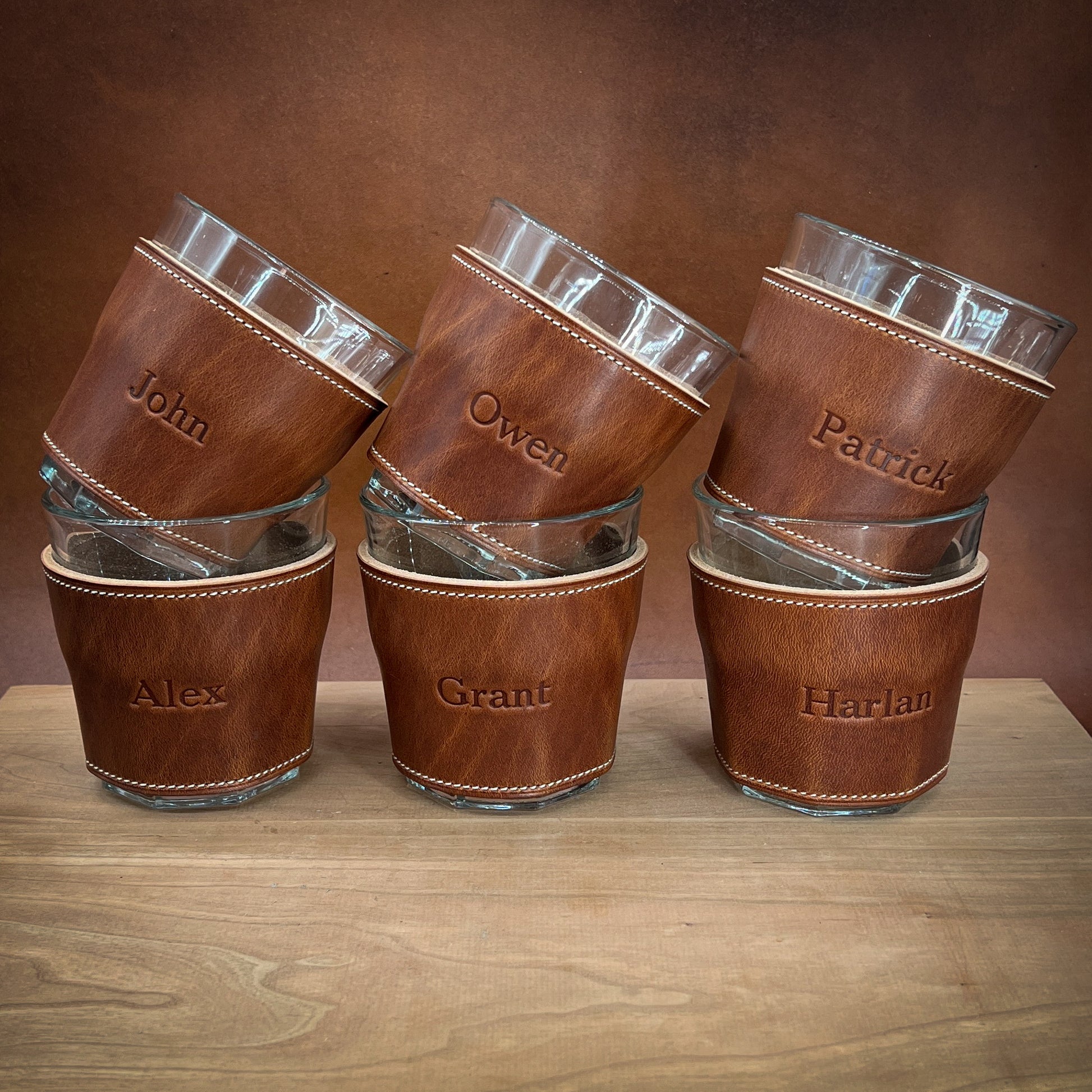 Bachelor Party Whiskey Glasses wrapped Leather
