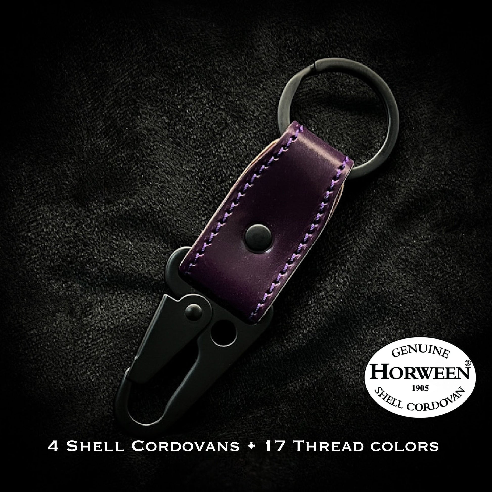 Handmade Violet Shell Cordovan EDC Mini Tactical Keychains | Custom Small Horween Leather Keychains | Custom Leather And Pen made in Houston, TX
