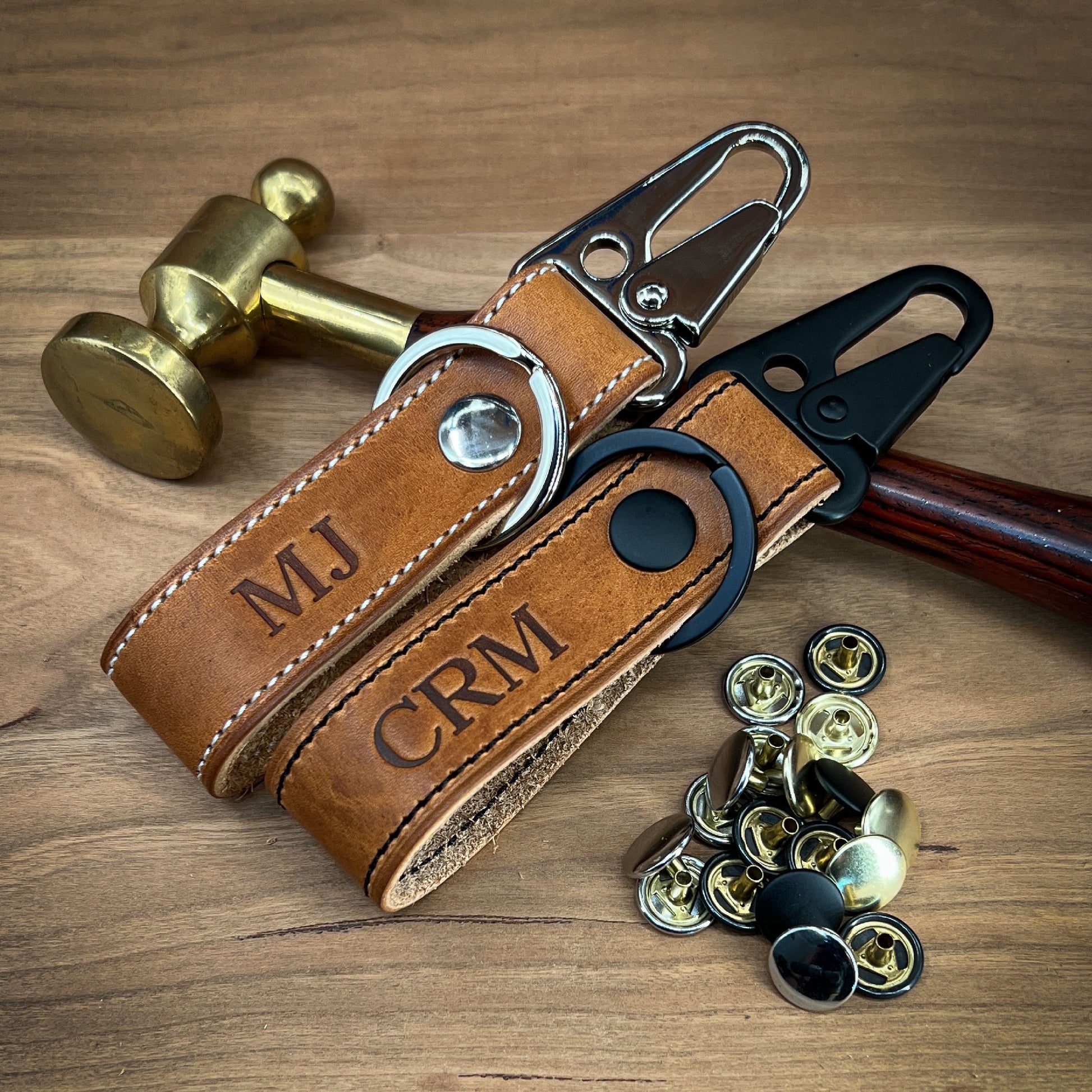 CustomLeatherAndPen Horween Leather Belt Loop Keychain | Handmade to Order in Houston, TX Nickel